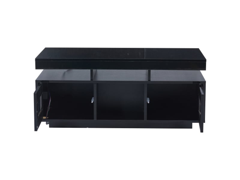  Table basse noire 100×50×43 cm – leds contrôlables par app, ports de charge et rangement intégré – salon moderne  - Conforama A