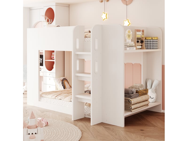  Lit superposé modenvie enfant adolescent 90 x 200 cm blanc avec rangement latéral  - Conforama E