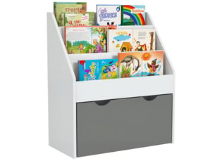 Bibliothèque enfant pour 3-8 ans avec 3 étagères et un tiroir inférieur, en mdf, 62,5 x 30 x 70 cm, grise