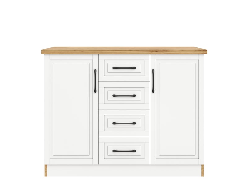  Îlot de cuisine avec 4 tiroirs et prises 120x60x90 cm naturel et blanc  - Conforama D