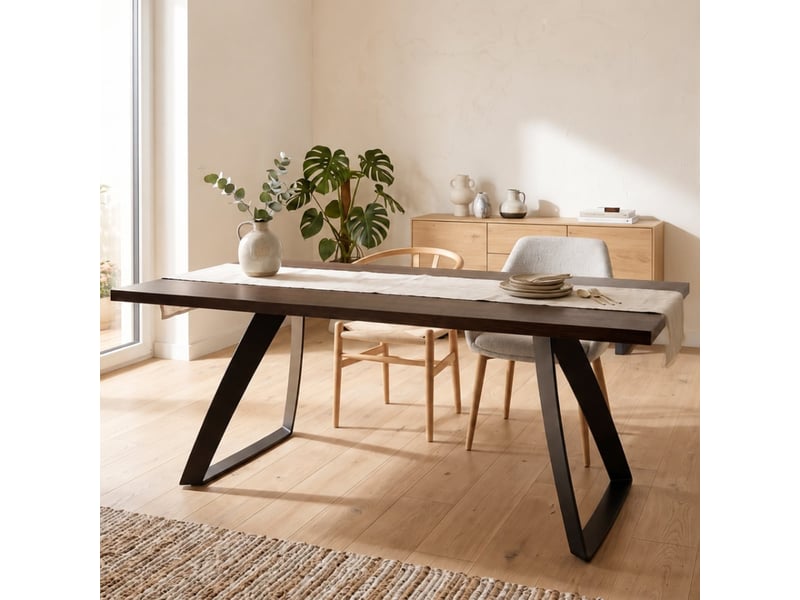  Table de salle à manger fixe 200x100 en chêne timber - marron foncé  - Conforama B