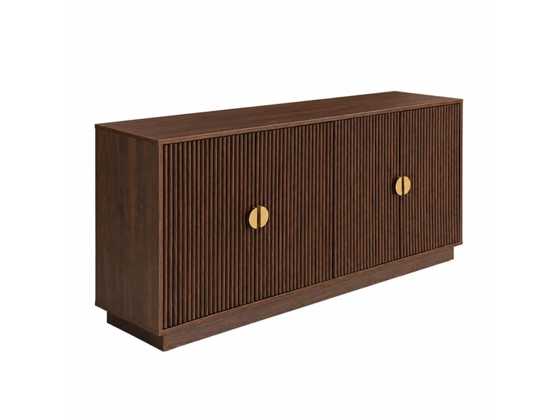  Buffet 4 portes cannelées effet noyer 160 cm tegal  - Conforama A