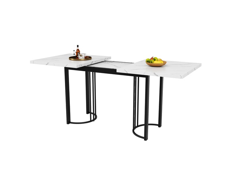 Table à manger extensible rectangulaire en mdf et métal avec pieds noirs,140-179,5x80cm,blanc+noir table bicolore - Conforama A