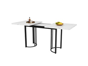 Table à manger extensible rectangulaire en mdf et métal avec pieds noirs,140-179,5x80cm,blanc+noir