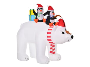 Ours polaire gonflable de noël avec lumières led 206cm décoration gonflable de noël imperméable avec 2 pingouins