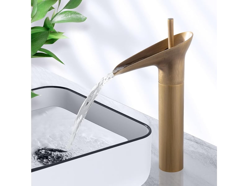  Robinet de lavabo de salle de bains, en bronze et cuivre, mitigeur de style cascade, mitigeur réglable pour eau chaude et eau froide  - Conforama E