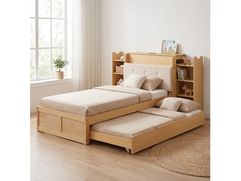  Lit gigogne 90x200 en bois et mdf, coloris bois naturel  - Conforama B