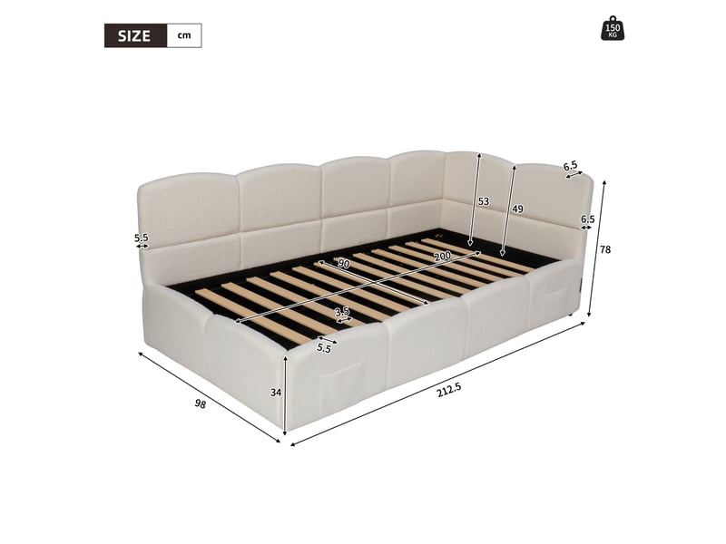  Lit coffre 90x200 cm à ouverture hydraulique avec ports usb a et usb c en tissu bouclette beige  - Conforama E