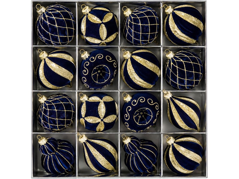  Lot de 16 boules de noël 8 cm, décorations suspendues pour sapin de noël, ornements de fête pour maison, bleu foncé  - Conforama A