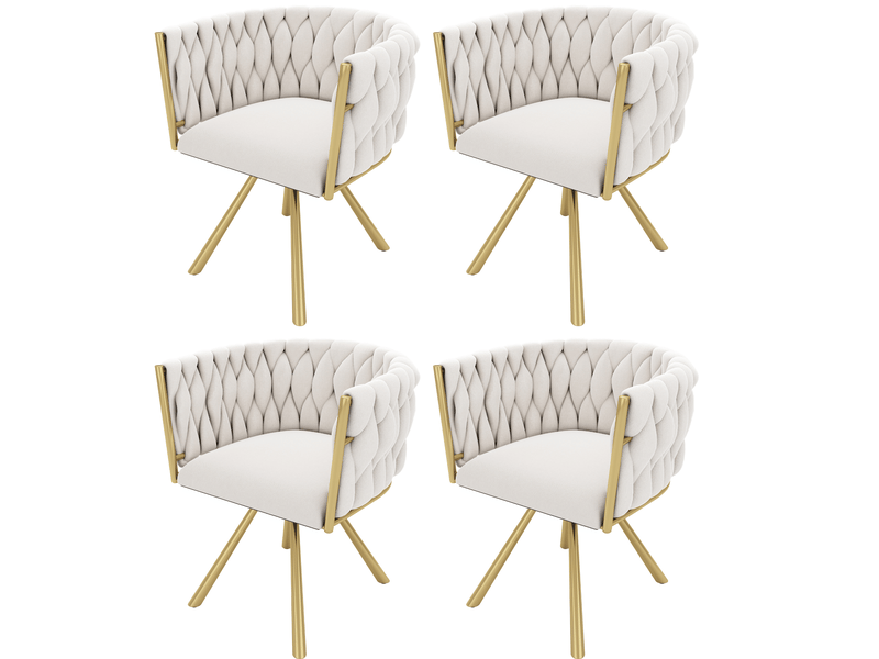  Lot de 4 chaises de salle à manger pivotantes en velours beige et doré  - Conforama A
