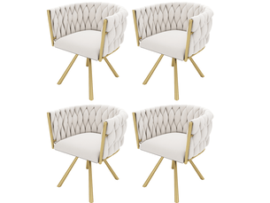Lot de 4 chaises de salle à manger pivotantes en velours beige et doré