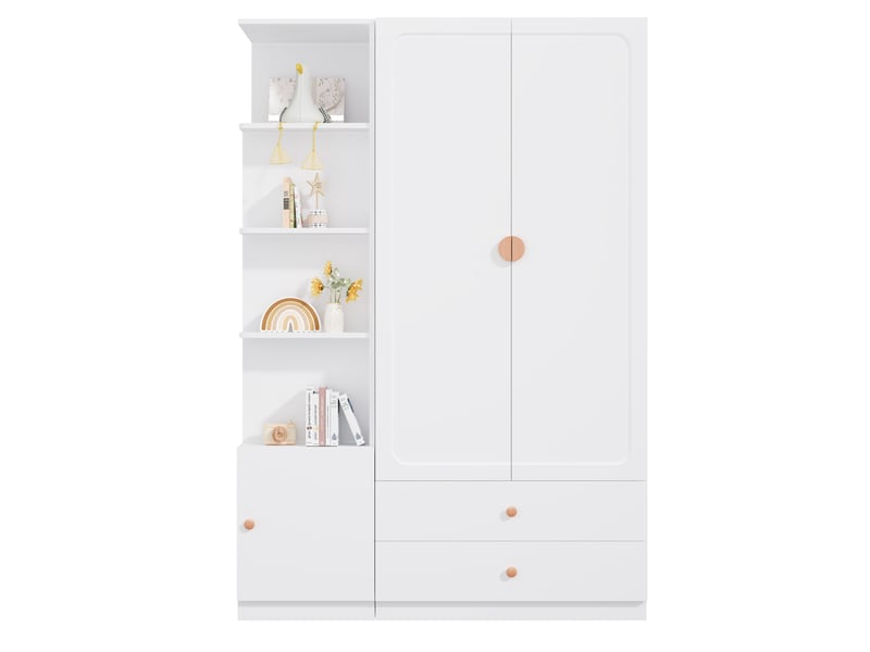 Armoire modenvie blanche 135 x 45 x 200 cm avec 2 tringles, 2 tiroirs et rangement ouvert - Conforama A