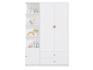 Armoire modenvie blanche 135 x 45 x 200 cm avec 2 tringles, 2 tiroirs et rangement ouvert
