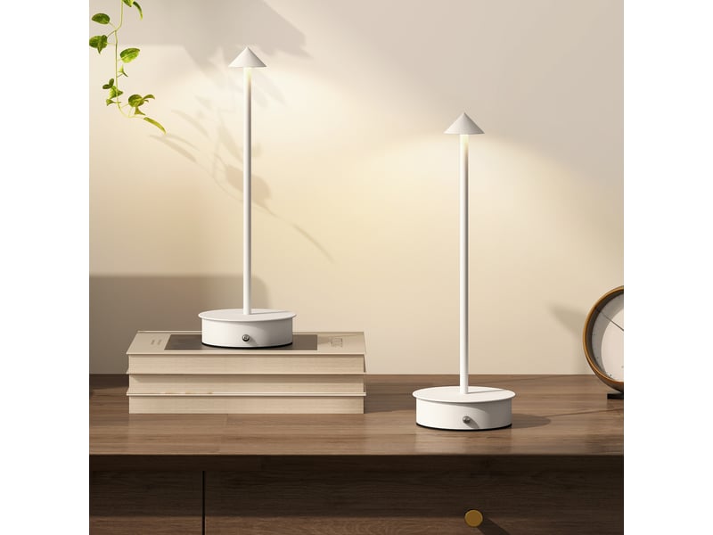  Lot de 2 lampes de table led rechargeables avec port usb, commande tactile et intensité lumineuse réglable, ø10 x 30 cm, blanches  - Conforama C