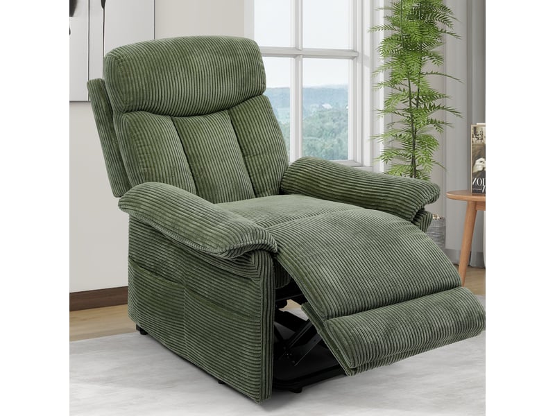  Fauteuil relax en velours côtelé avec releveur électrique, télécommande, poche latérale, réglable 90 à 160°, vert  - Conforama B