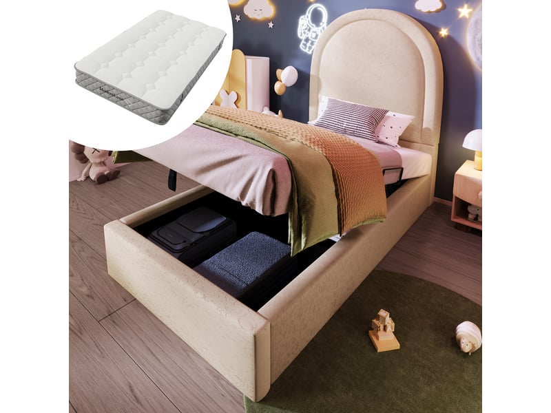  Lit simple, lit enfant 90x200 cm, pu beige, matelas inclus  - Conforama A