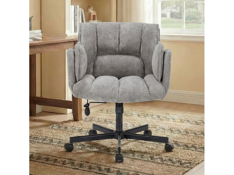  Chaise de bureau 72x54x32 cm gris en tissu, pivotante, accoudoirs rabattables et hauteur réglable  - Conforama E
