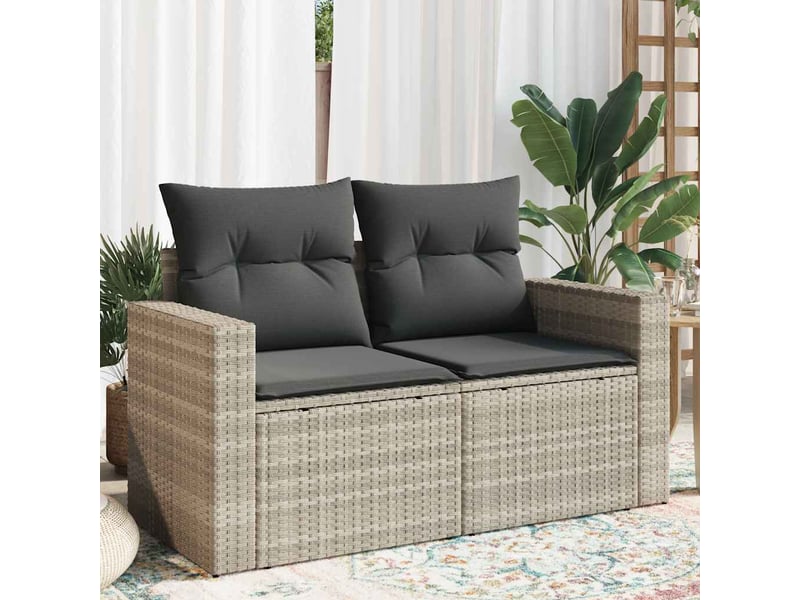  Canapé de jardin 2 places et coussins gris clair résine tressée  - Conforama B