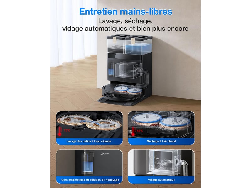  ECOVACS DEEBOT T50 Pro Omni Gen3 Care Kit Robot Aspirateur Laveur,25kPa,AIVI 3D 3.0,Lavage 75°C,81mm 25kPa, AIVI 3D 3.0,Lavage 75°C - Conforama E