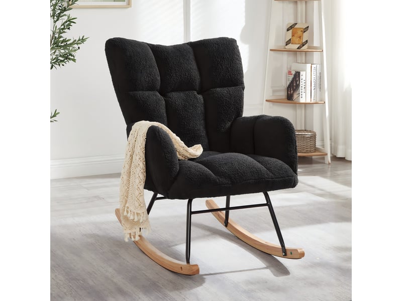  Fauteuil à bascule moderne 69x89x101 cm design scandinave avec pieds en bois et métal  - Conforama B
