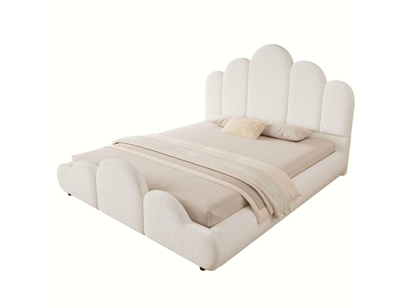  Lit enfant simple 140x200 cm avec tête de lit rembourrée, coins arrondis,boucle beige ABC - Conforama A