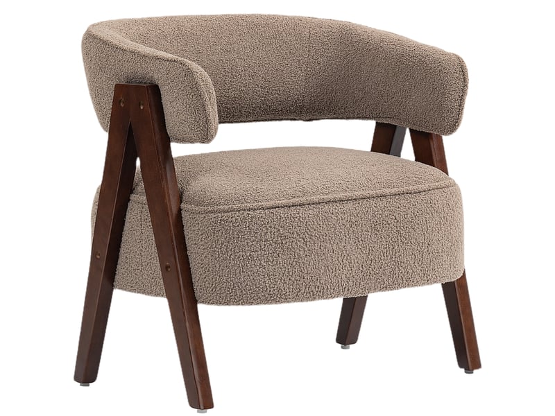  Fauteuil de salon en tissu bouclette, chaise rembourrée, assise large, dossier ergonomique, 70 x 64 x 71 cm, marron  - Conforama A