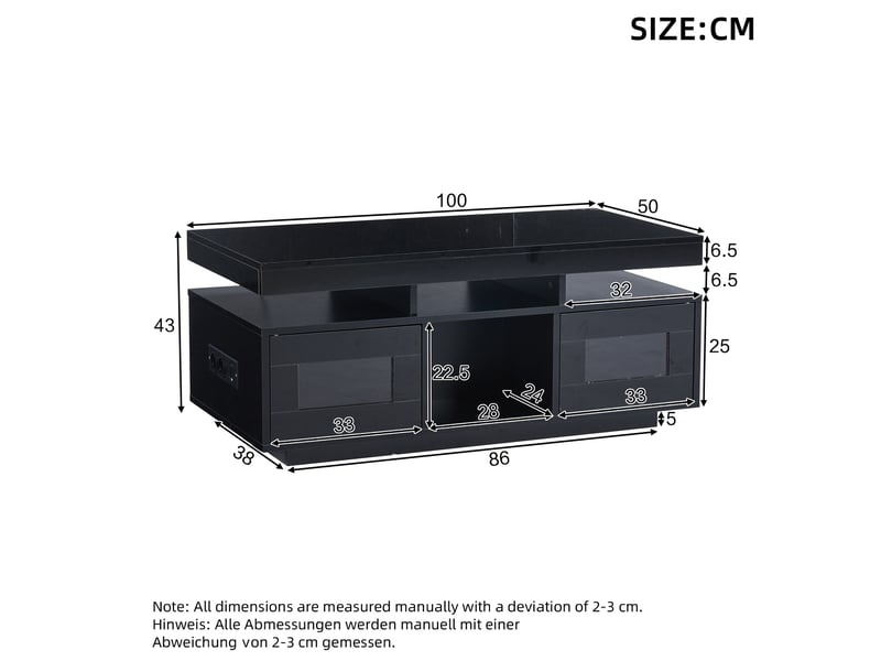  Table basse noire brillante 100 x 50 x 43 cm avec led rgb, rangement et prise usb  - Conforama E