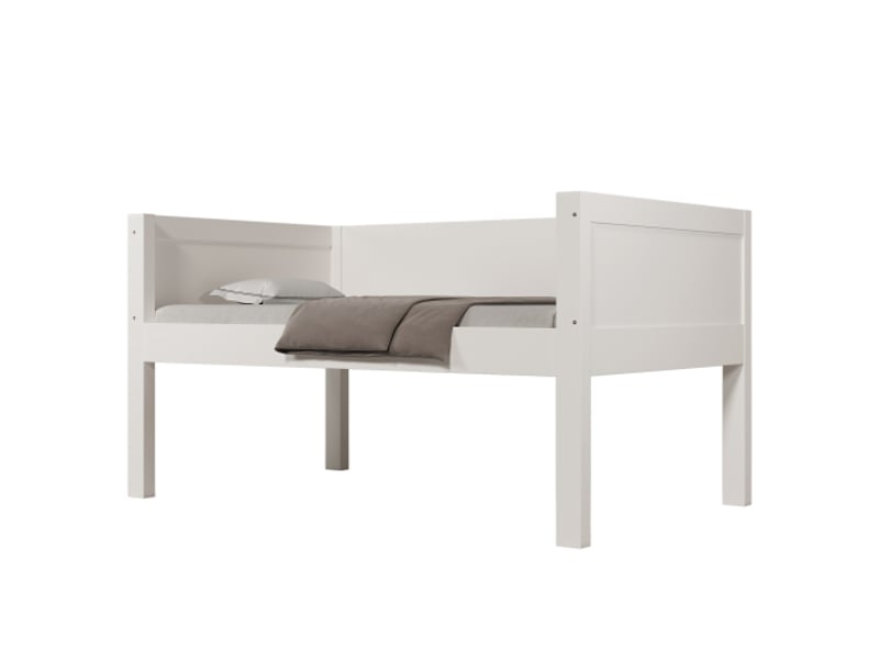  Lit superposé 90x200 cm, lit enfant avec escalier amovible, design en forme de traîneau, blanc, sans matelas  - Conforama D