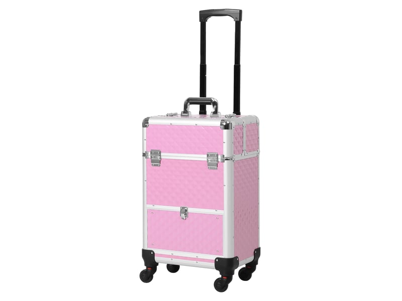  Trousse de maquillage professionnelle avec tiroir, valise à roulettes pour les voyages et le travail, 34 x 25 x 62 cm, rose  - Conforama B