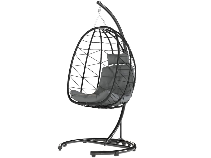  Fauteuil suspendu sur pied pliable en résine tressée gris foncé 102x102x195 cm  - Conforama B