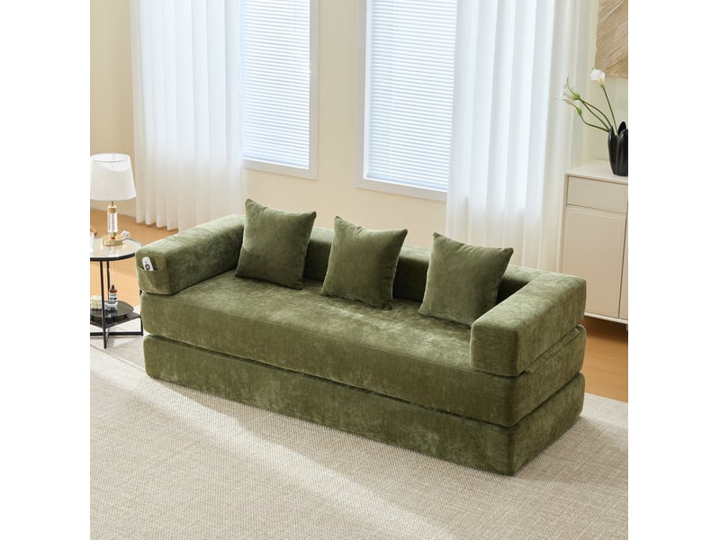  Canapé modulaire modenvie 2 places en chenille vert avec poches latérales et base antidérapante 198 x 79 x 60 cm  - Conforama B