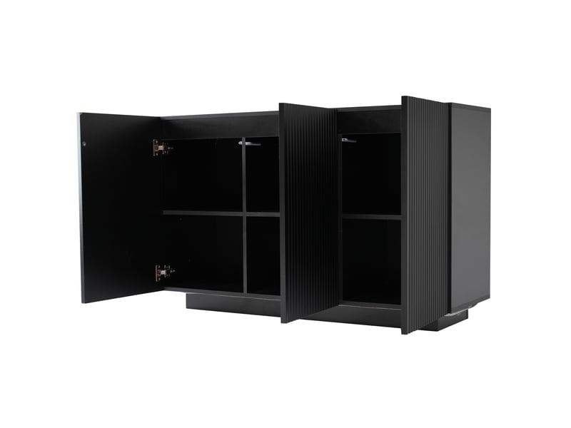 Buffet bas 120x40x75 cm noir effet marbre avec led bluetooth et 3 portes - Conforama A