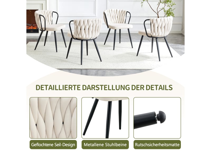  Lot de 2 chaises de salle à manger,43x58x76 cm,velours,beige et noir  - Conforama E
