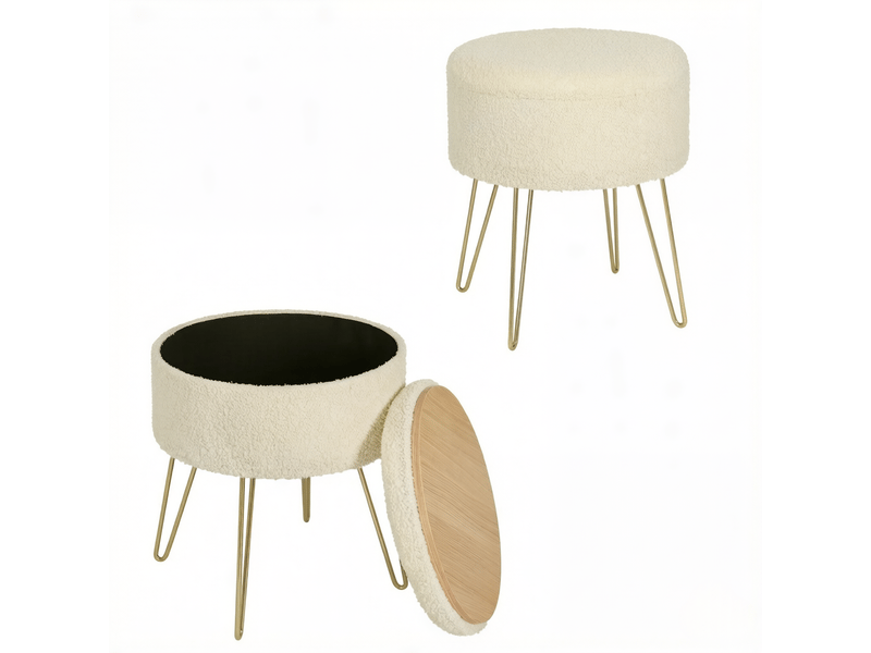 Pouf repose-pieds rond avec rangement, tabouret d’appoint multifonctionnel, table basse 1 pièce - Conforama D