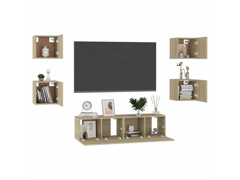  Ensemble de meubles tv 6 pcs chêne sonoma bois d'ingénierie shl73399  - Conforama C