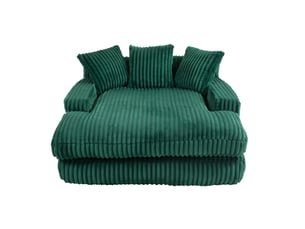 Canapé droit convertible 1 place en velours côtelé vert émeraude, 3 coussins, idéal pour se détendre