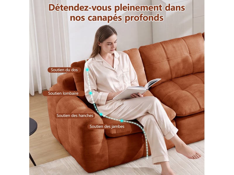  Canapé modulable 3 places sans cadre en chenille orange  - Conforama E