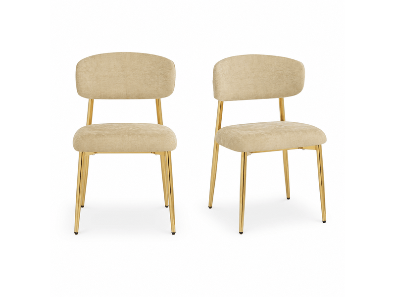 Lot de 2 chaises salle à manger 51x50x81 cm, style moderne, assise rembourrée, patins réglables, métal marron et doré - Conforama A