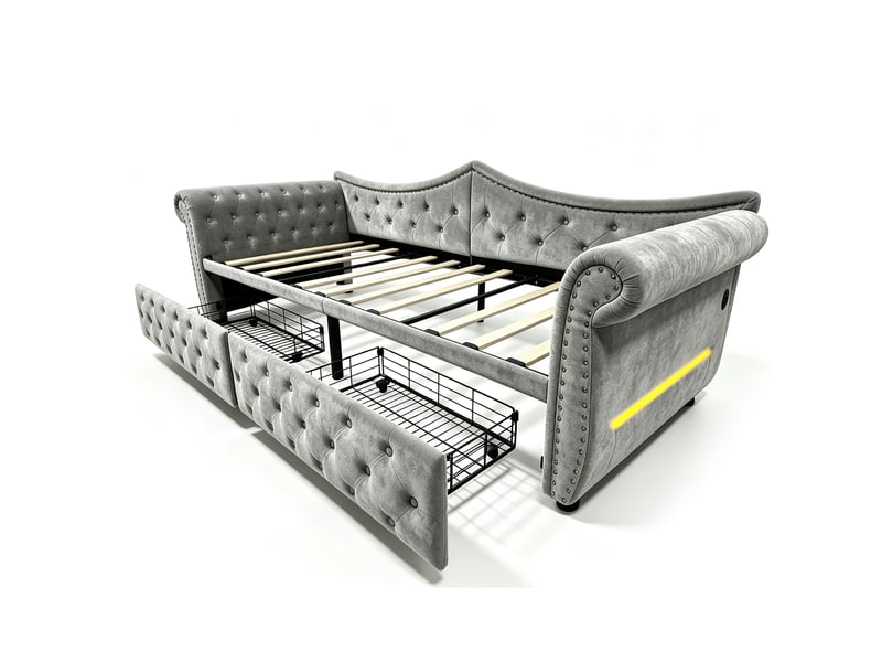  Lit banquette rembourré 90x200 cm gris led velours  - Conforama A