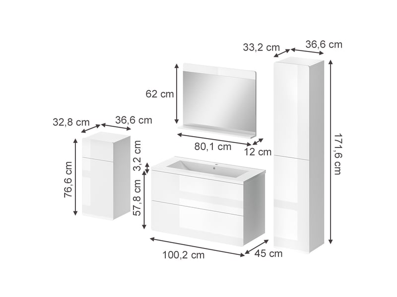  Vicco meubles bain, blanc haute brillanceblanc, 5 pièces  - Conforama B