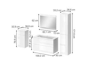 Vicco meubles bain, blanc haute brillanceblanc, 5 pièces
