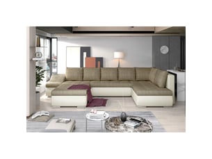 Canapé panoramique gyovani beige et blanc angle gauche convertible avec têtières