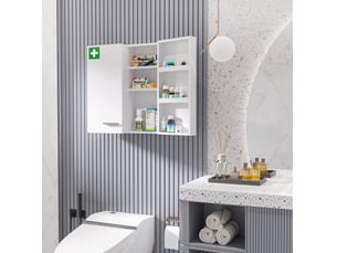 Armoire à pharmacie murale 55x18x60 cm blanche en acier, 2 portes verrouillables avec 6 étagères