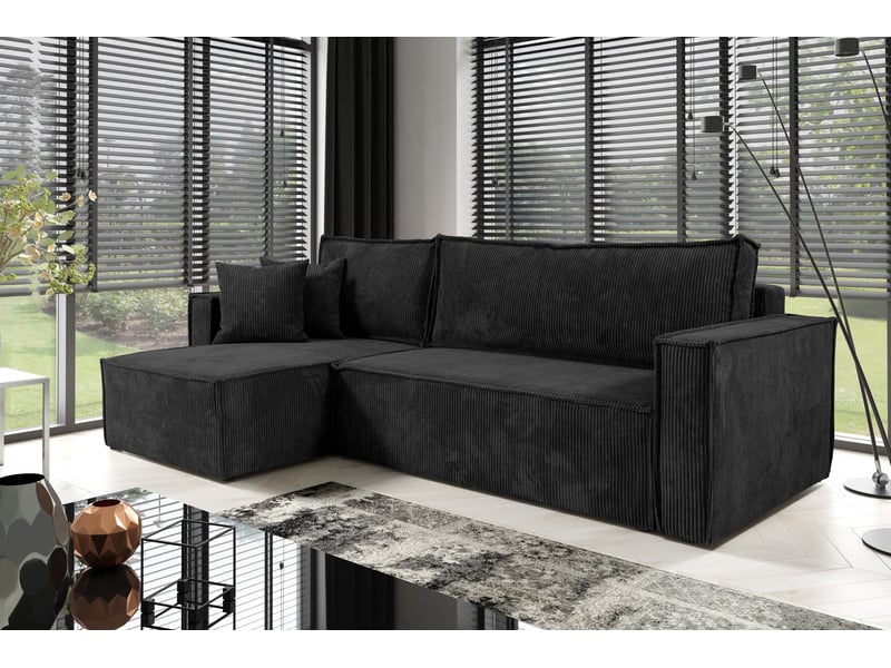 Canapé d'angle convertible cord jimmy noir  - Conforama B
