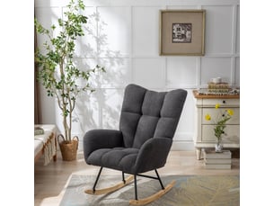 Fauteuil à bascule - 65x77x90cm - fauteuil rocking chair tissu bouclette teddy avec poche et pieds bois massif - gris