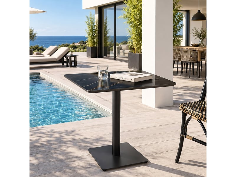  Icare - ensemble n°2: table bistrot 70x70cm en céramique marbré noir  - Conforama B