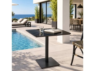 Icare - ensemble n°2: table bistrot 70x70cm en céramique marbré noir
