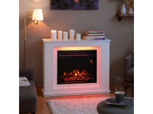 Cheminée électrique 1000w2000w fausse cheminée effet flamme à 12 couleurs et 5 luminosités réglables 98x25x80cm blanc