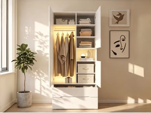 Armoire 3 porte(s) battante 2 tiroir(s) <strong>LEYTN</strong> <strong></strong> coloris blanc largeur 90 cm