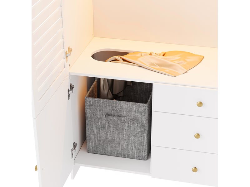  Armoire dressing modenvie 180 x 50 x 200 cm blanche avec éclairage led, 2 tringles, panier à linge et 6 tiroirs  - Conforama E